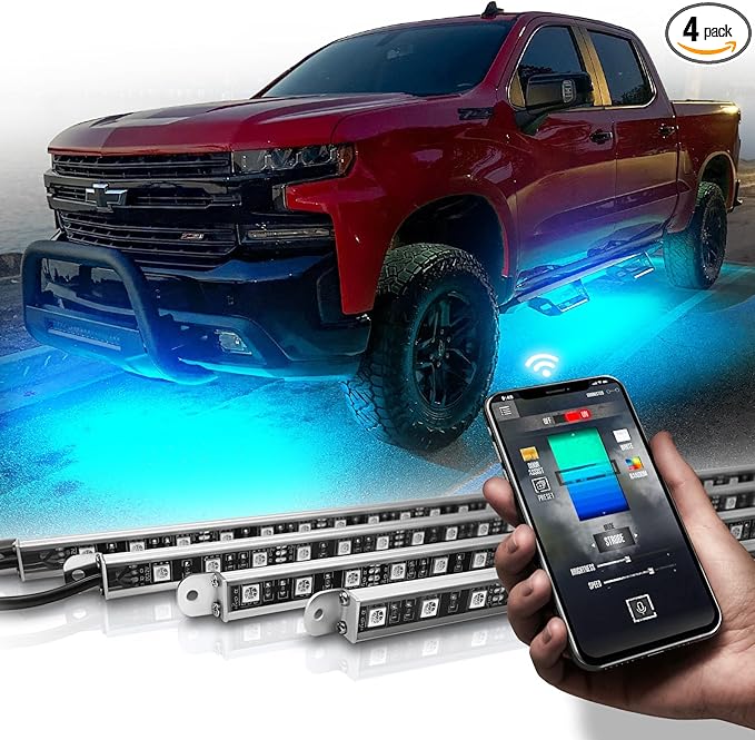 OPT7 Aura Pro Underglow LED Lights Kit for Truck with App & Remote Control, RGB Multicolor Music Modes, Waterproof Rigid Aluminum Light Bar, Exterior Neon Accent Lighting for Regular Extended Cab