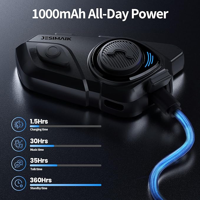 Motorcycle Helmet Bluetooth Headset, 10 Way 2KM Helmet Communication System, Multitasking Audio Motorcycle Intercom, 2 Mics&40mm Speaker, 2 Pack