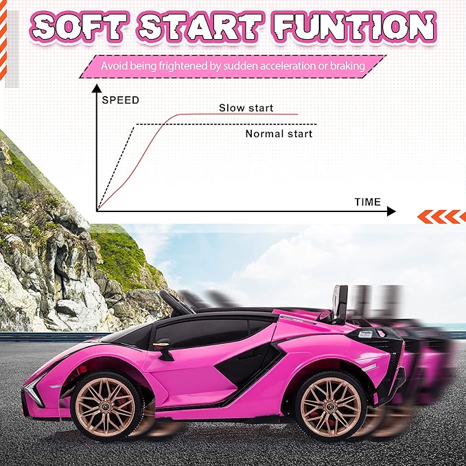 Licensed Lamborghini SIAN Kids Electric Ride On Car Toy by TOBBI, 12V Battery Powered Vehicle with Parent Remote Control for Toddlers 3-6 to Drive w/Functions/Seatbelt/Horn/LED Lights-Pink