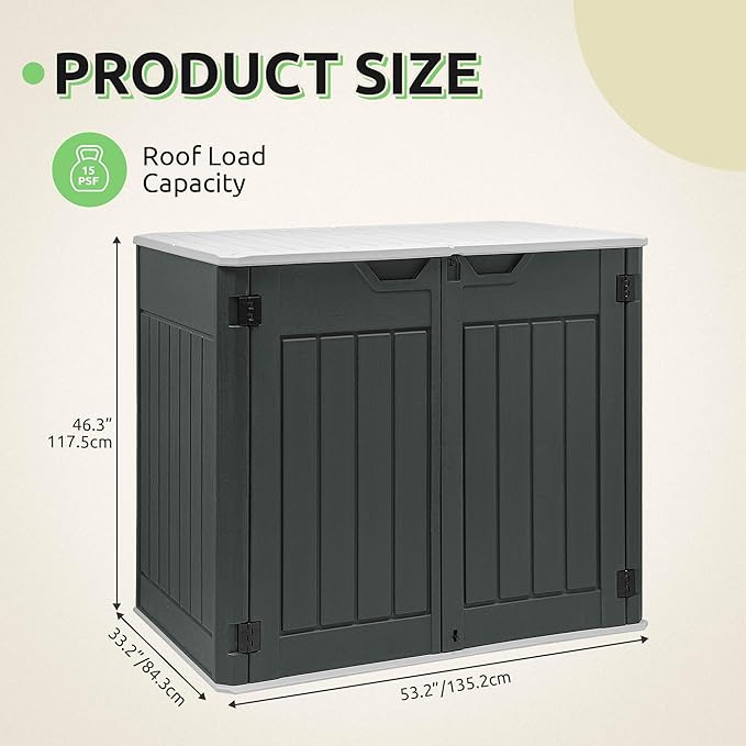 GOOBED 4.5x4ft Outdoor Horizontal Resin Storage Shed, 47 cuft Large Waterproof Tool Shed, No Shelf Included, Lockable, Easy Assembly (Dark Gray)