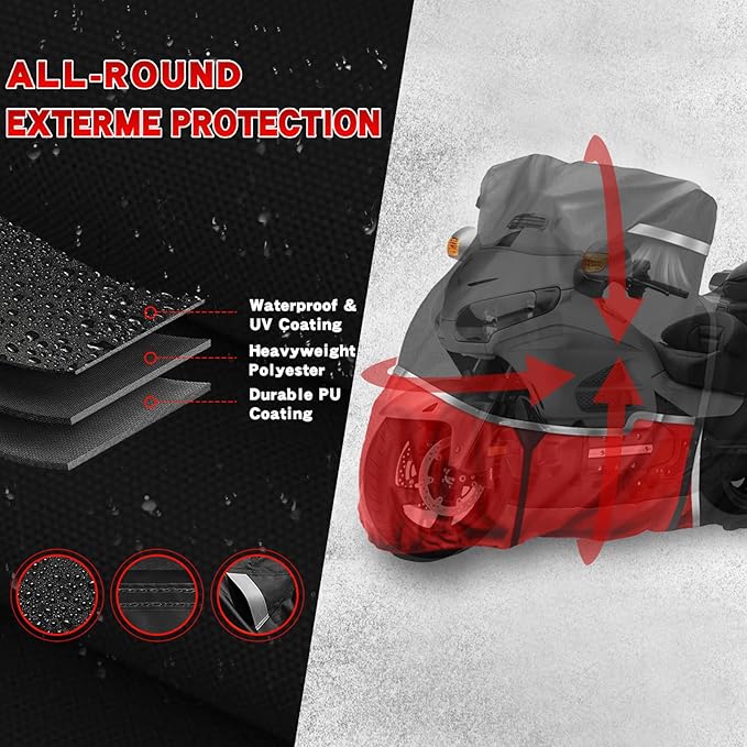 420D Motorcycle Cover Suitable for Honda GL1500, GL1800, Valkyrie Interstate, Oxford Cloth Waterproof Motorcycle Cover Easy to Clean Tear-Resistant All Weather Protection for Outdoor Protection