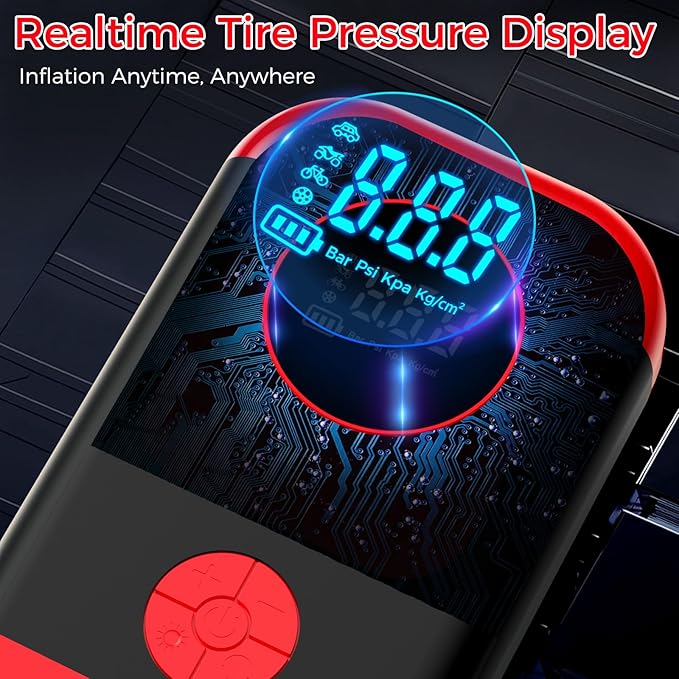 Tire Inflator Portable Air Compressor, 5X Faster Inflation 150PSI＆20000mAh Battery Air Pump, Tire Pressure Gauge, 12V Car Power Adapter for Car Motorcycle Balls Bike Pump