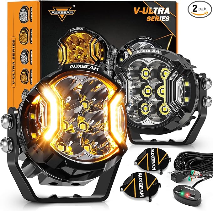 Auxbeam V-Ultra Series 3" 108W Side Shooter LED Pods with Amber DRL 3 Modes & Light Covers 270 Degree Wide Range 12800LM Round Offroad Driving Light Bar for Truck Jeep ATV UTV, Pair