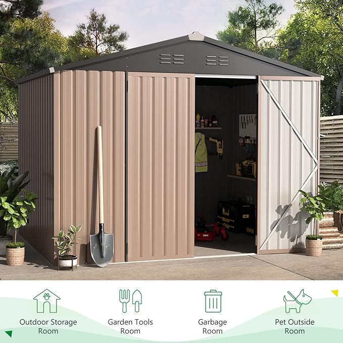 U-MAX 8x6 Storage Sheds & Outdoor Storage, Small Outdoor Storage Garden Outside Shed kit, Galvanized Metal Utility Shed for Backyard, Patio and Lawn
