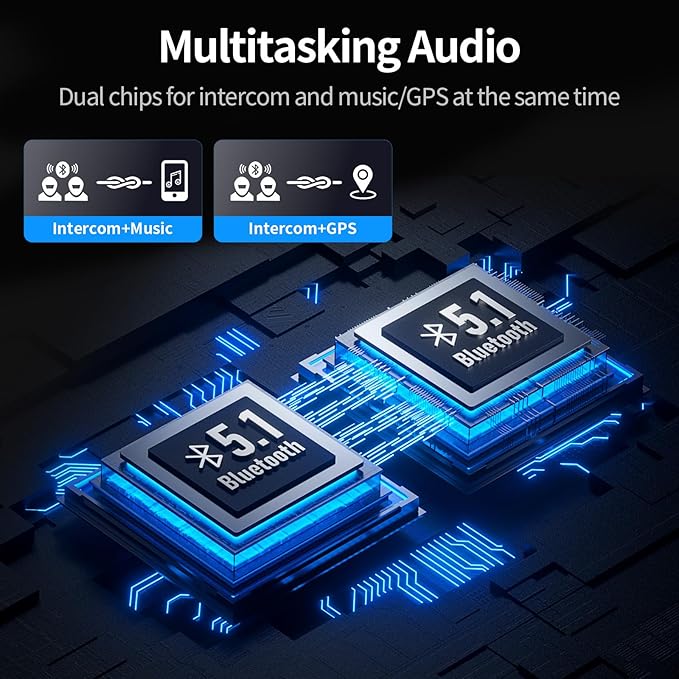 Motorcycle Helmet Bluetooth Headset, 10 Riders 2000M Communication Systems, Multitasking Audio Helmet Radio with Premium Microphone&40mm Hands-Free Speaker, Stereo Sound Motorcycle Intercom