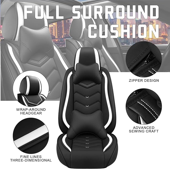Car Seat Covers for Chrysler Pacifica 2004-2025, Stylish Sport Seat Cover, Premium Nappa Leather Car Seat Cover. Automobile Seat Covers Sets.(Luxury 2 Seats/Black White)