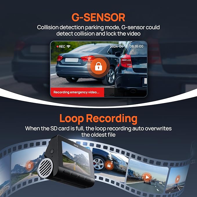 70mai 4K Dash Cam Front and Rear with STARVIS, Built in 5GHz WiFi & GPS Car Camera, Super Night Vision, ADAS, 3'' IPS Screen, 24H Parking Mode, Time-Lapse, Loop Recording, Support 256GB Max (A800S)