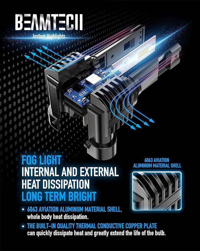 BEAMTECH 9005 Fog Light Bulb, HB3 Fog Bulb 6500K Fog Light or ATV UTV Off Road Pack of 2