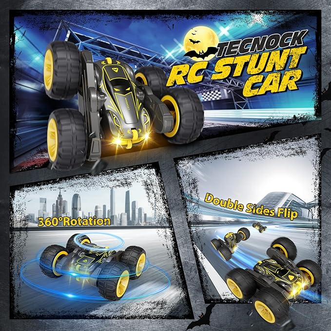 Tecnock Remote Control Car for Kids, 2.4GHz RC Cars with USB-C Easy Charging, 4WD Double Sided 360° Rotates and Flips RC Stunt Car, Toys Gift for Boys and Girls