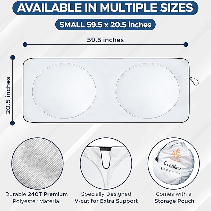 EcoNour Jeep Wrangler Windshield Sunshade | Front Windshield Sun Shade to Protect UV Rays and Heat Glare | Jeep Accessories Cover | Fits Wrangler, Gladiator, Rubicon | X-Small (60"x21")
