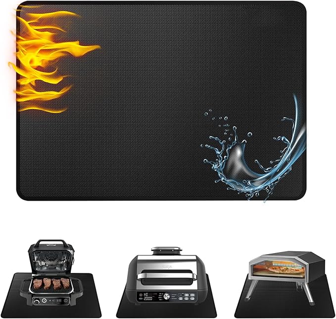 Heat Resistant Grill Mat, 25 x 20 inches Double-sided fireproof and waterproof BBQ protection mat Multi-Purpose for Grills Pizza Ovens Smokers Black