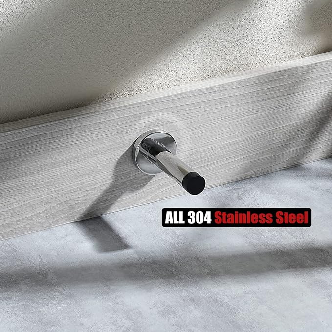 JQK Door Stopper Chrome, 304 Stainless Steel Thicken 1mm Sound Dampening Door Stop Bumper Wall Protetor 4 Pack, Polished Chrome, DSB5-CH-P4