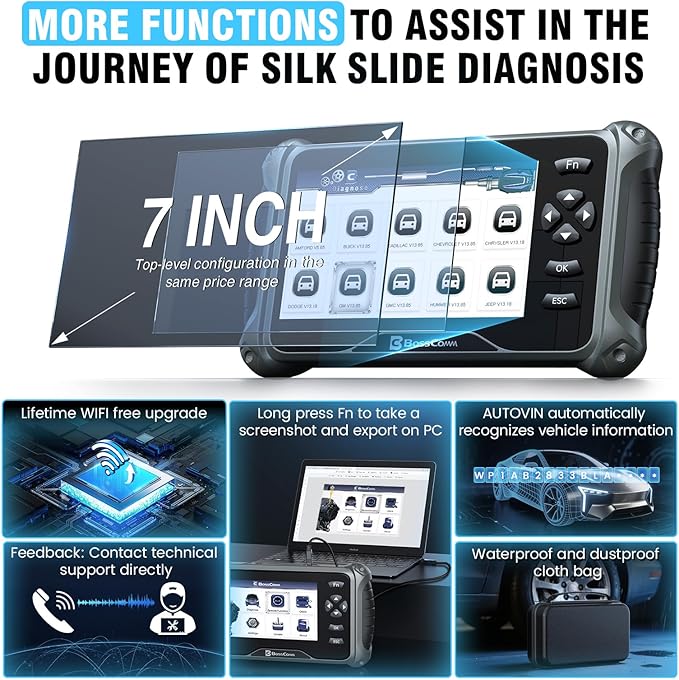 BOSSCOMM IF745 OBD2 Scanner, All Systems Car Code Reader Scan Tool with 6 Resets, ABS Bleeding/OiL/EPB/SAS/Throttle/Battery, Car Scanner Diagnostic Tool for All Cars, Easy to Use, Lifetime Free Update