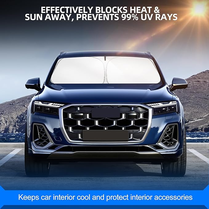 Windshield Sun Shade for Audi Q7 2016-2025 Foldable Sunshade Custom Fit Front Window Car Interior Accessories Protector Blocks UV Rays