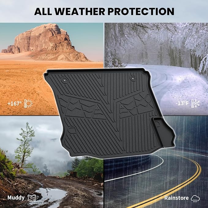 LASFIT Trunk Mat for Jeep Wrangler 2011-2018 JK Unlimited 4-Door (NOT for JL or 2-Door) All Weather TPE Custom Fit Cargo Mat Trunk Liner Cargo Liner, Black