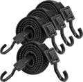 Bungee Cords with Hooks Heavy Duty, Flat Adjustable Bungee Cords with Hooks 32 Inch, Rubber Black Bungee Straps with Buckle Hooks for Outdoor, Camping, Tarps, Bike Rack, Tent, Truck, 4 Pack