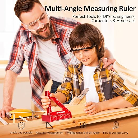 Mini 3D Multi-Angle Measuring Square Ruler, WT102C High Precision Hole Scribing Woodworking Tools, 0-90° Aluminum Alloy Carpenter Square Metric Wood Working Tools