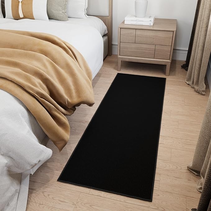 Ottomanson Hallway Runner Rug 20" x 59" Non Slip Solid Area Rugs Easy to Clean Laundry Rug Runner Durable & Pet Friendly Floor Carpet Runners for Hallways Entryway Living Room Kitchen, Black