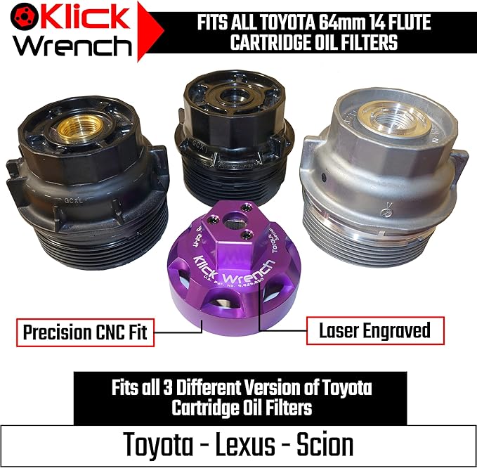 64mm 2 Stage Heavy Duty Torque Limiting Oil Filter Wrench Purple 6061-T6 Billet Aluminum