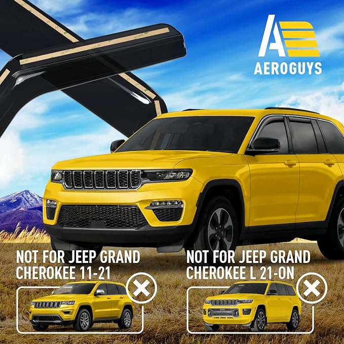 Extra Durable Window Deflectors in-Channel Window Visors Rain Guards Fit for Jeep Grand Cherokee 2022-2025, Sun Visors, Wind Vent for Shades, Exterior Car Accessories - 4pcs. AG0844