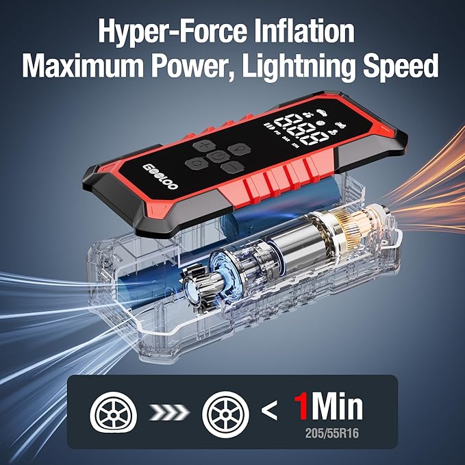 GOOLOO A6 Gear Tire Inflator Portable Air Compressor, 160 PSI Cordless Tire Inflator with Digital Pressure Gauge ＆LED Light, Air Pump for Car Tires, Bike, Motorcycle, Balls