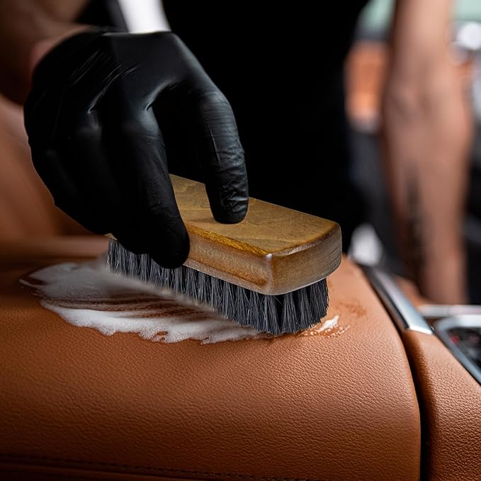 TAKAVU Leather & Upholstery Cleaning Brush Set, 100% Black Boar Bristle, to Clean Car Seats & Leather Sofas, for Alcantara, Interiors, Furniture, Boots, Shoes, Bags and More