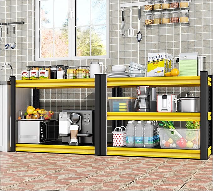 48" W Garage Shelving Heavy Duty, 1650LBS Loads Adjustable Garage Storage Shelves,3-Tier Metal Storage Racks and Shelving Units, Utility Rack Shelves,48" W x 18" D x 39" H,Yellow