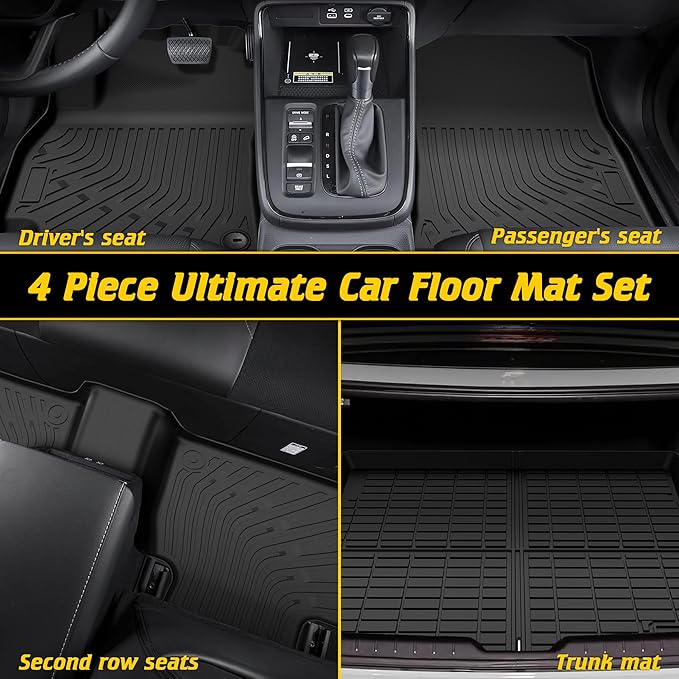 Floor Mats & Cargo Mat Custom Fit for KIA K4 2025 Accessories All-Weather TPE Car Mats and Anti-Slip Trunk Mat Fit for KIA K4 2025 1st 2nd Row & Trunk Liner Full Set, Set of 4 Mats Black