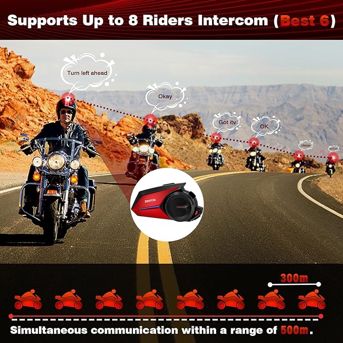 Motorcycle Helmet Headset Support 8 Riders Group Intercom Communication System X8 Intercom with Music Sharing/HiFi Sound/3 EQ Music Modes/DSP&CVC Noise Cancellation/IP67/FM Radio/Wake up Siri - 1 Pack