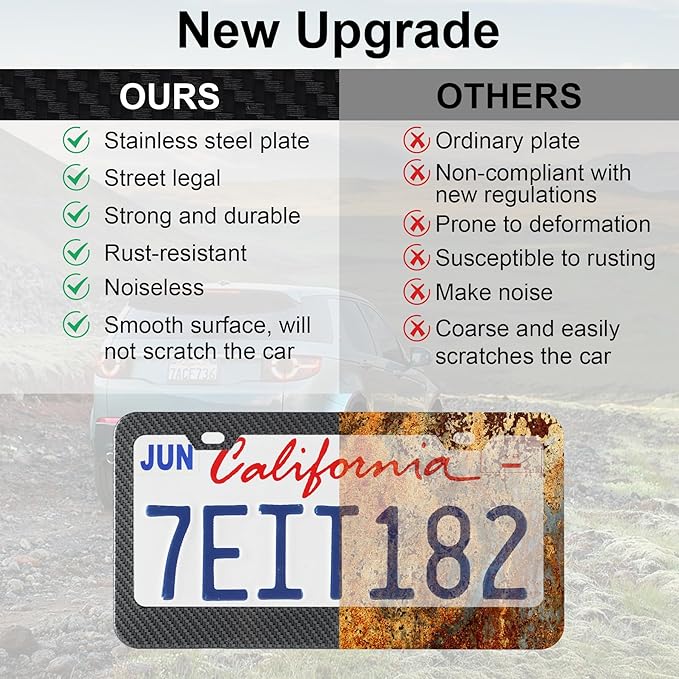 LivTee Carbon Fiber License Plate Frames, 2PCS Car License Plate Holder, 2 Holes Stainless Steel License Plate Covers, Automotive Exterior Accessories, Slim Design with Gasket Cover for US Cars