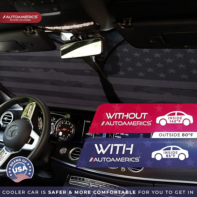 Autoamerics 1-Piece Windshield Sun Shade B&W Camo American Flag USA Design - Foldable Car Front Window Sunshade for Most Sedans SUV Truck - Blocks Max UV Rays and Keeps Your Vehicle Cool - Large