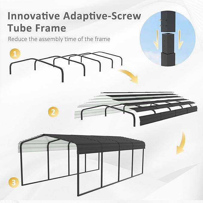12x20 FT Outdoor Carport with Metal Roof, Heavy Duty Metal Carport Canopy, Garage Car Shelter Shade for Car, Truck, Boat, Gray