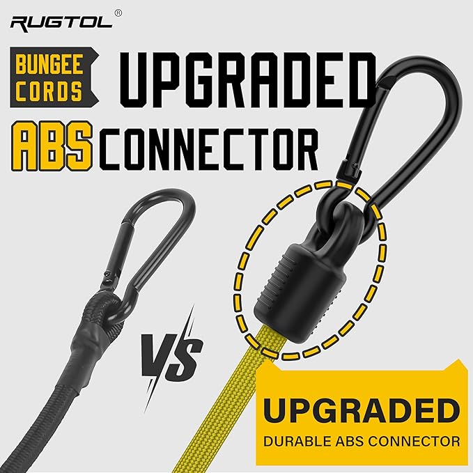 Bungee Cords with Hooks, 36 Inch Adjustable Yellow Bungee Cords with Carabiner Heavy Duty Outdoor, 8mm Thick Easy to Adjust Bungee Rope UV Resistant for Tarp, Bike Rack, Garden, Binding, 6 Pack