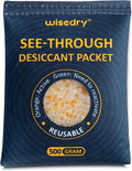 wisedry 2 x 500 Gram See-Through Silica Gel Packets, Color-Indicating Desiccant Packs for Storage, Reusable Safe Dehumidifier, Heat Resistant Dehumidifier Bags