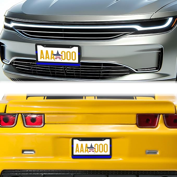 License Plate Frames for Women Blue Black Automotive Exterior Accessories for Men Blue Line Aluminum Metal Car Accessory 2 Pack with Screw Covers Set