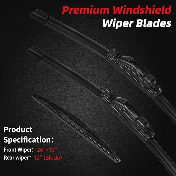 OTUAYAUTO Premium Windshield Wiper Blades - Replacement for Nissan Murano 2009-2016 - Precision Fit, All-Weather Performance, Front and Rear Wiper Blades, J/U Hook - 26"+16"+12" (Pack of 3)