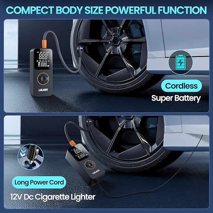 Tire Inflator Portable Air Compressor-Air Pump 20000mAh & 150PSI Cordless Electric for Car, Motorcycle, Bike, Ball, with Tire Gauge Pressure, Dual-Use Type (Orange)