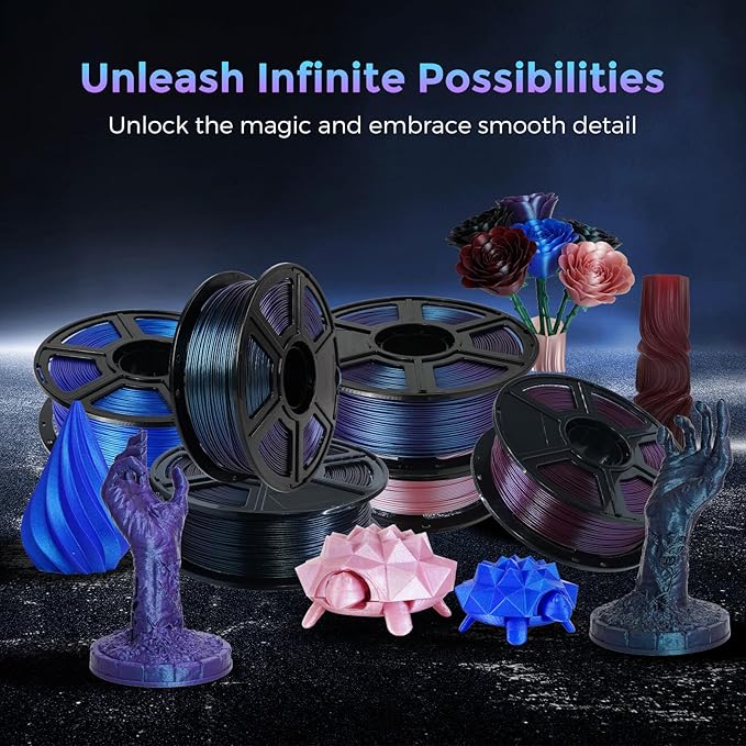 FLASHFORGE PLA Filament 1.75mm +/- 0.02mm Upgraded Nebula Purple, Color Changeable 3D Printer Filament 1kg, Chameleon 3D Printing Filament Changing Colors with Light, Perfectly Conceals Layer Lines