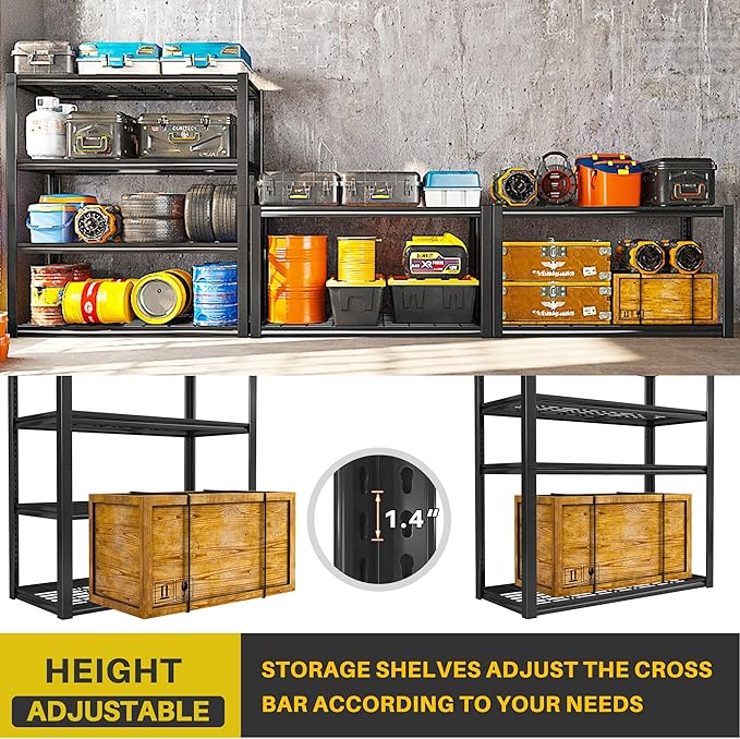 REIBII 40" W Garage Shelving 2240 LBS Storage Shelves Adjustable Metal Shelving Heavy Duty 4 Tier Metal Shelves for Pantry Basement Warehouse 40" W × 19.5" D × 59.5" H