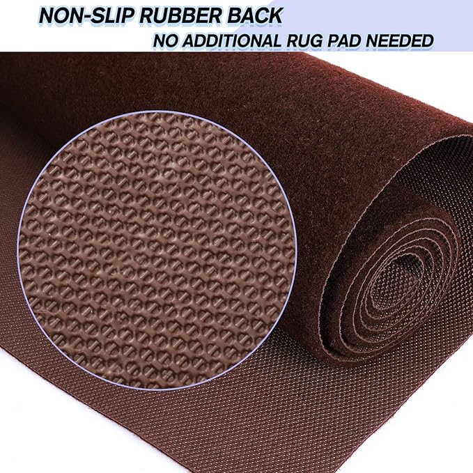 Custom Size Backed Non-Slip Area Rugs Runner, Easy Clean, Waterproof Runner Rugs for Hallway Entryway, Kitchen, Laundry, 4FT x 38FT, Brown