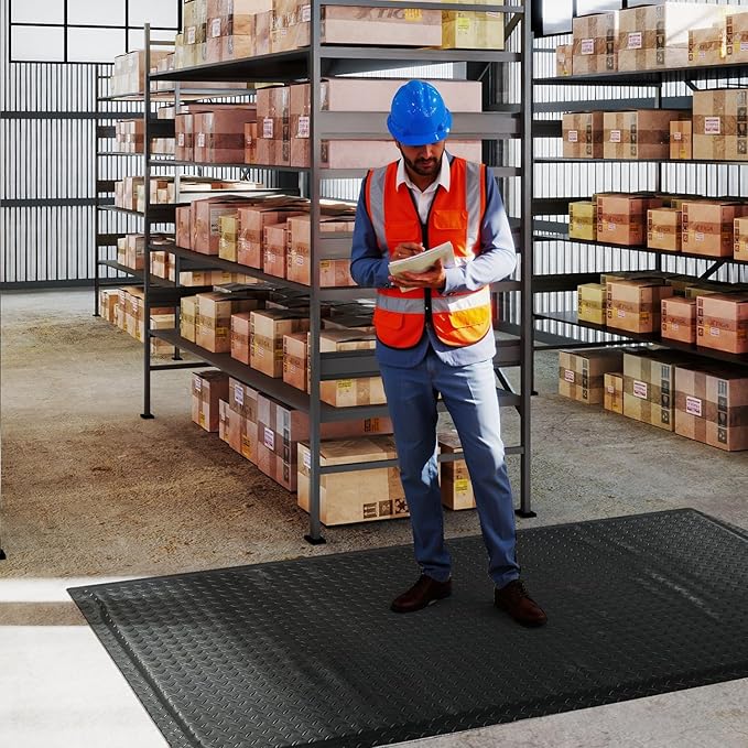 tonchean 3' x 7' Anti Fatigue Mats Industrial Extra Thick 15/16" Ergonomic Standing Floor Pad, Work Mats for Machinist Workshop Garage, Reducing Pressure - Black