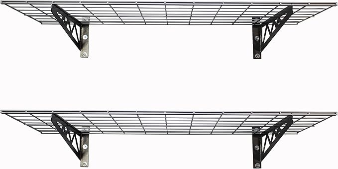 SafeRacks Garage Wall Shelves - 2-Pack 24"x48" Mountable Shelving Units for The Garage, Pantry or Utility Closet, Heavy Duty Steel Shelf with Bike Accessory Hooks, 500lb Capacity, Color: Hammertone
