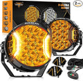 Auxbeam V-Ultra Series 7" 226W Side Shooter LED Offroad Lights, Amber DRL 3 Modes Light Bar, 270° Coverage Round LED Pods Spotlights, 26800LM Yellow Fog Lights with Protective Covers, Pair
