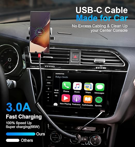 USB C Cable [3FT+6FT], 2Pack USB A to USB C 3A Fast Charging, Coiled Type C Charger Cord for Car USB-C Cable Compatible with iPhone 16/15/Plus/Pro/Samsung Galaxy A10e A20 A50 S20 Plus S10E Note 20-Red