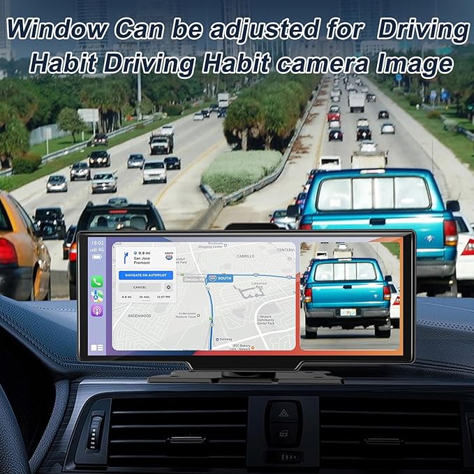 Wireless Car Stereo CarPlay Screen with 4K Dash Cam, 10.26" Apple Carplay & Android Auto Screen with 1080P Backup Camera/GPS Navigation/Mirror Link/Voice Control/Bluetooth