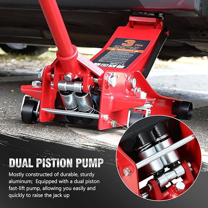 DNA MOTORING TOOLS-00235 Low Profile Hydraulic Trolley Service/Floor Jack, 3 Ton (6000 lbs) Capacity, Lifting Range 3"-20"