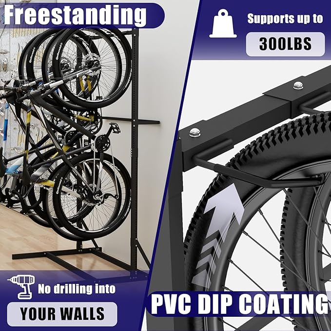 Freestanding Bike Storage Rack, Vertical Bike Holder Holds Up to 5 Bikes, Durable Solid Steel Bicycle Stand for Indoor Garage