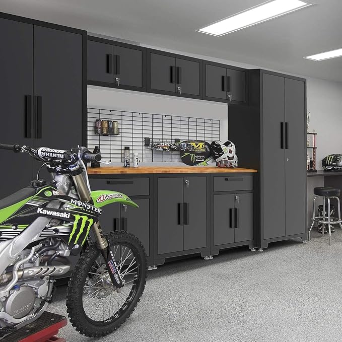Torin Garage Cabinets Storage System, 9 Piece Included Steel Drawers Rolling Chest,Locked Storage Cabinet, Perfect for Organizing Garage and Tools, Black/Grey