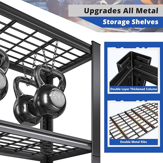 REIBII 3010LBS Storage Shelves 72" H Garage Shelving Heavy Duty Metal Shelving 5 Tier Adjustable Metal Shelves for Storage for Pantry Kitchen Basement 72" H x 35.5" W x 16" D, 4 Pack
