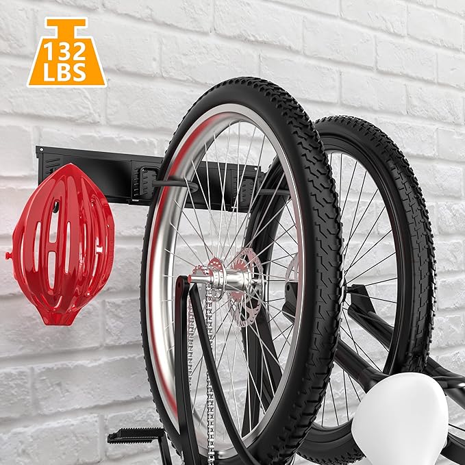 Ultrawall Bike Rack, Garage Bike Rack Wall Mount for 2 Bicycle and 1 Helmet, Heavy Duty Bike Storage for Home Space Saving Holds Up to 100lbs